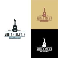 chitarra riparazione logo design retrò hipster vintage, etichetta simbolo distintivo, vettore