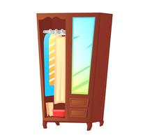 Armadio in legno con specchio sulla porta. Illustrazione di cartone animato vettoriale