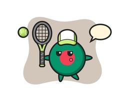 personaggio dei cartoni animati del distintivo della bandiera del Bangladesh come giocatore di tennis vettore