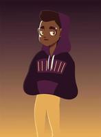 ragazzo afroamericano in maglione sportivo carattere cultura giovanile vettore