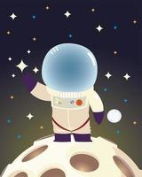 astronauta spaziale con tuta e casco in piedi sulla luna cartone animato vettore
