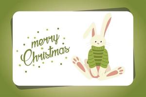 carta adesiva di buon natale con coniglio che indossa un maglione vettore