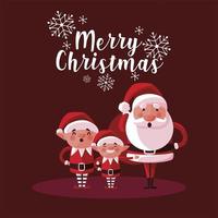 buon natale carino babbo natale e aiutanti personaggi card vettore