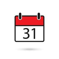icona del calendario rosso con la data 31 in stile piatto vettore