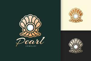 il logo di perle di lusso rappresenta gioielli o gemme adatte alla bellezza e alla moda vettore