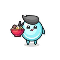 simpatico personaggio bolla che mangia noodles vettore