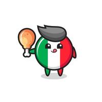 la simpatica mascotte della bandiera dell'italia sta mangiando un pollo fritto vettore