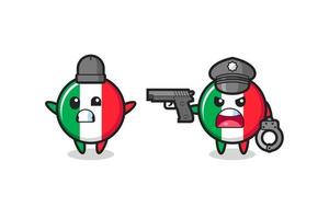 illustrazione del ladro di bandiera italia con le mani in alto posa catturato dalla polizia vettore