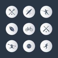 sport universitari, set di icone rotonde vettore