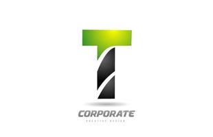 icona del design dell'alfabeto della lettera t del logo verde nero per il business vettore