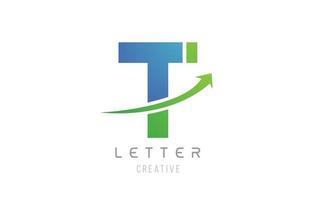 verde blu swoosh freccia lettera alfabeto t per il design dell'icona del logo aziendale vettore