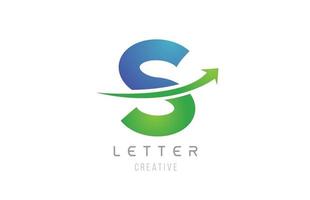 verde blu swoosh freccia lettera alfabeto s per il design dell'icona del logo aziendale vettore