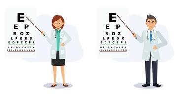 medico di oftalmologia stanno indicando il concetto di test chart.eyes test dell'occhio. vettore