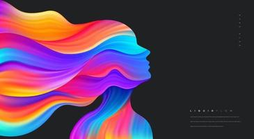 volto di donna con linee d'onda colorate ritratto dinamico 3d vettore