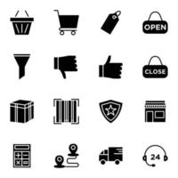 set di icone di e-commerce in stile solido vettore