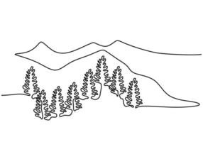 paesaggio di montagna, tema della foresta. disegnato in una riga vettore