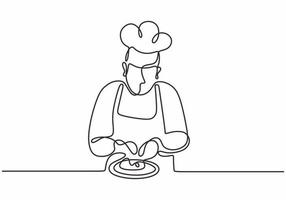 un disegno a tratteggio dello chef che prepara l'illustrazione di vettore del cibo.