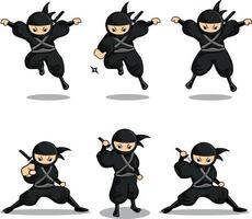 cartone animato ninja nero set azione numero 23 vettore