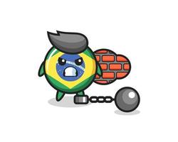 mascotte del personaggio del distintivo della bandiera del brasile come prigioniero vettore