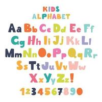 carattere per bambini in stile cartone animato. lettere luminose multicolori vettore