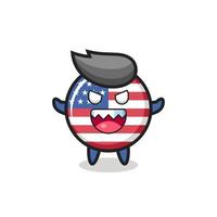 illustrazione del carattere malvagio della mascotte del distintivo della bandiera degli Stati Uniti vettore