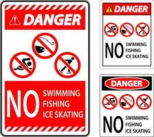 divieto cartello Pericolo - no nuoto, pesca, ghiaccio pattinando vettore
