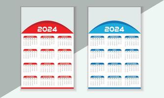 2024 inglese tipografico calandra design manifesto. annuale progettista design. settimana inizia a partire dal Domenica e rosso blu astratto design. vettore