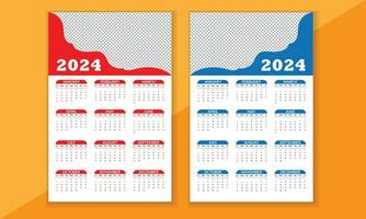 2024 inglese tipografico calandra design modello. annuale progettista design. settimana inizia a partire dal Domenica e rosso blu astratto design. vettore