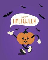 Halloween manifesto con pipistrelli e zucca. il in posizione verticale manifesto è grande per carte, opuscoli, volantini, e pubblicità manifesto modelli. vettore