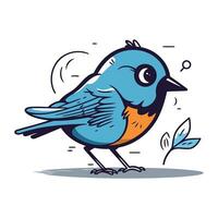 mano disegnato vettore illustrazione di un' carino cartone animato blu uccello. isolato su bianca sfondo.