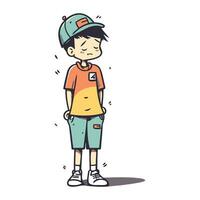 carino poco ragazzo indossare baseball berretto e corti. vettore illustrazione.