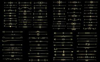 d'oro colore pagina divisore e design elementi. impostato di vario semplice nero divisore disegno, assortito divisore collezione modello vettore. collezione di floreale divisori elementi mega decorazione vettore