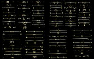 d'oro colore pagina divisore e design elementi. impostato di vario semplice nero divisore disegno, assortito divisore collezione modello vettore. collezione di floreale divisori elementi mega decorazione vettore