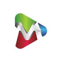 lettera m media giocare logo design modello, lettera m logo design 3d stile, adatto per il tuo azienda vettore