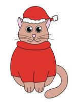 cartone animato Natale e nuovo anno gatto carattere. carino gattino con Santa cappello e maglione. vettore piatto illustrazione.