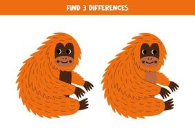 trova 3 differenze fra Due carino cartone animato oranghi. vettore