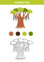 colore carino cartone animato banyan albero. foglio di lavoro per bambini. vettore