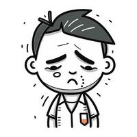 pianto medico nero e bianca vettore cartone animato illustrazione di stressato medico personaggio