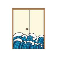 bambini disegno vettore illustrazione giapponese scorrevole porta con arte onda isolato su bianca sfondo