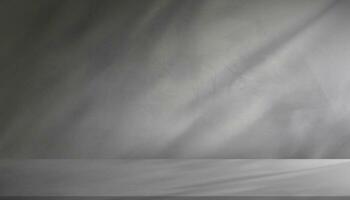 sfondo grigio parete studio con ombra foglie, leggero su cemento pavimento superficie trama, vuoto modello cucina camera con podio display, in alto mensola barra, sfondo calcestruzzo sfondo, cosmetico Prodotto presente vettore