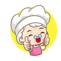 carino nonna capocuoco cartone animato mostrando pollici su. nonna cucinando logo vettore arte. persone cibo icona concetto. ristorante e fatti in casa culinario logo