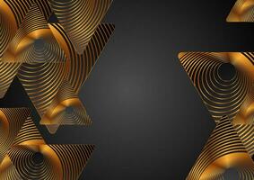 nero geometrico triangoli con d'oro circolare design astratto sfondo vettore