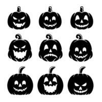 Halloween zucca icone impostare. Vintage ▾ divertente zucche isolato su bianca sfondo. mostri facce. design elementi per logo, distintivi, striscioni, etichette, manifesti. vettore illustrazione