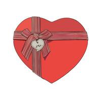 vettore illustrazione di Vintage ▾ rosso cuore scatola con nudo nastro arco e nome carta. Immagine per cartolina o dolci o regalo scatola per san valentino giorno