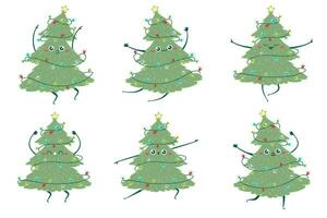 clipart impostato kawaii scarabocchio Natale albero ballando. figli di fatto a mano ingenuo stile. semplice nuovo anno personaggio isolato su bianca sfondo. contento abete rosso concetto vettore