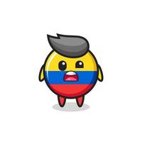 il volto scioccato della simpatica mascotte del distintivo della bandiera della colombia vettore