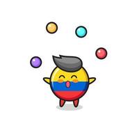 la bandiera della colombia distintivo circo cartone animato giocoleria una palla vettore