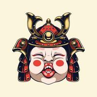 cartone animato samurai casco con rosso viso vettore