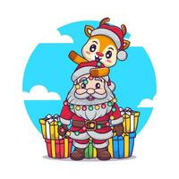 carino Santa Claus e cervo per allegro Natale e contento nuovo anno. vacanza e nuovo anno icona concetto bianca isolato vettore