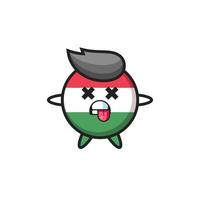personaggio del simpatico distintivo della bandiera dell'Ungheria con posa morta vettore